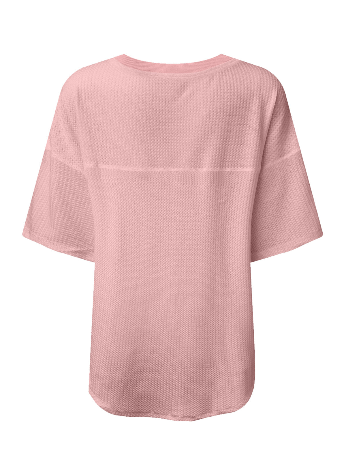 black waffle texture v neck drop shoulder loose tee - MAD RUFFI