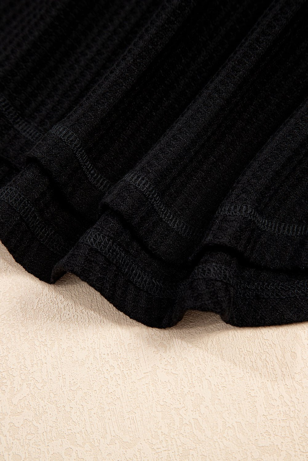 black waffle texture v neck drop shoulder loose tee - MAD RUFFI