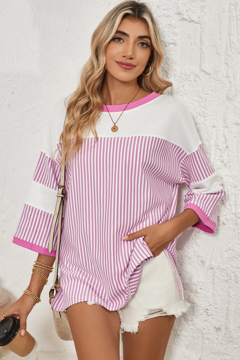 Black & White Striped Patchwork Oversized Tee - MAD RUFFI