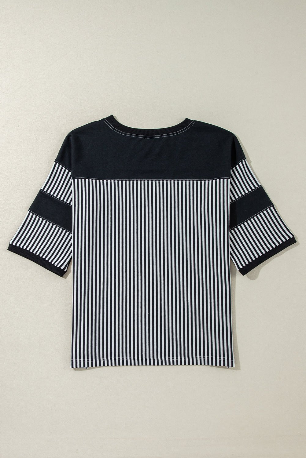 Black & White Striped Patchwork Oversized Tee - MAD RUFFI