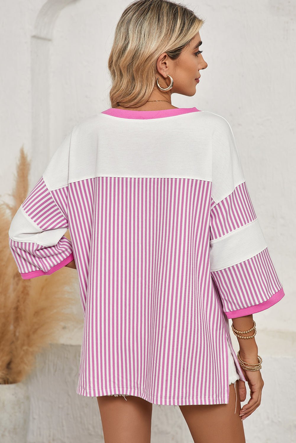 Black & White Striped Patchwork Oversized Tee - MAD RUFFI
