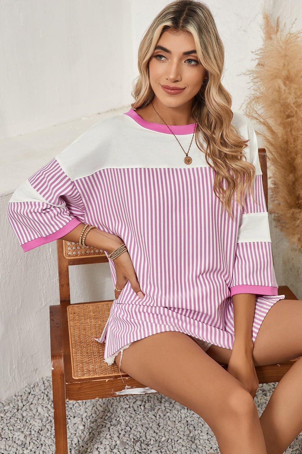 Black & White Striped Patchwork Oversized Tee - MAD RUFFI