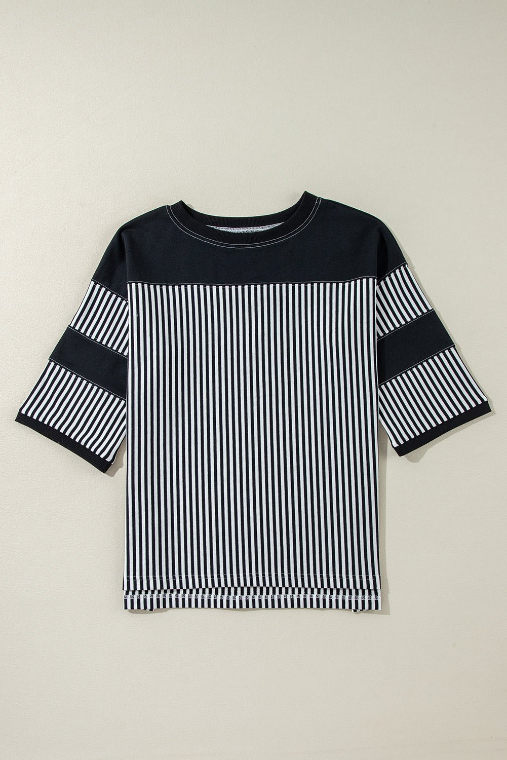 Black & White Striped Patchwork Oversized Tee - MAD RUFFI
