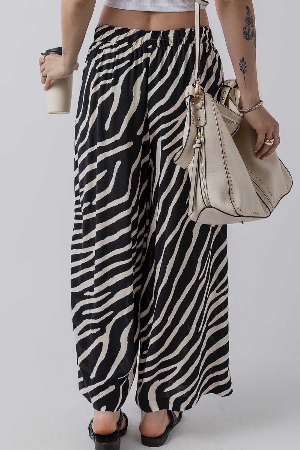 black zebra striped summer wide leg pants - MAD RUFFI