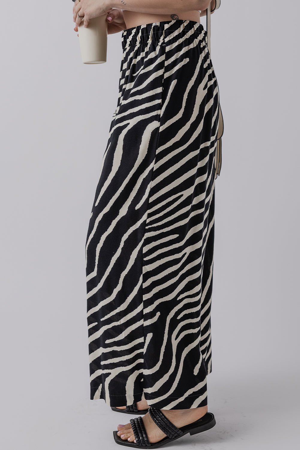 black zebra striped summer wide leg pants - MAD RUFFI