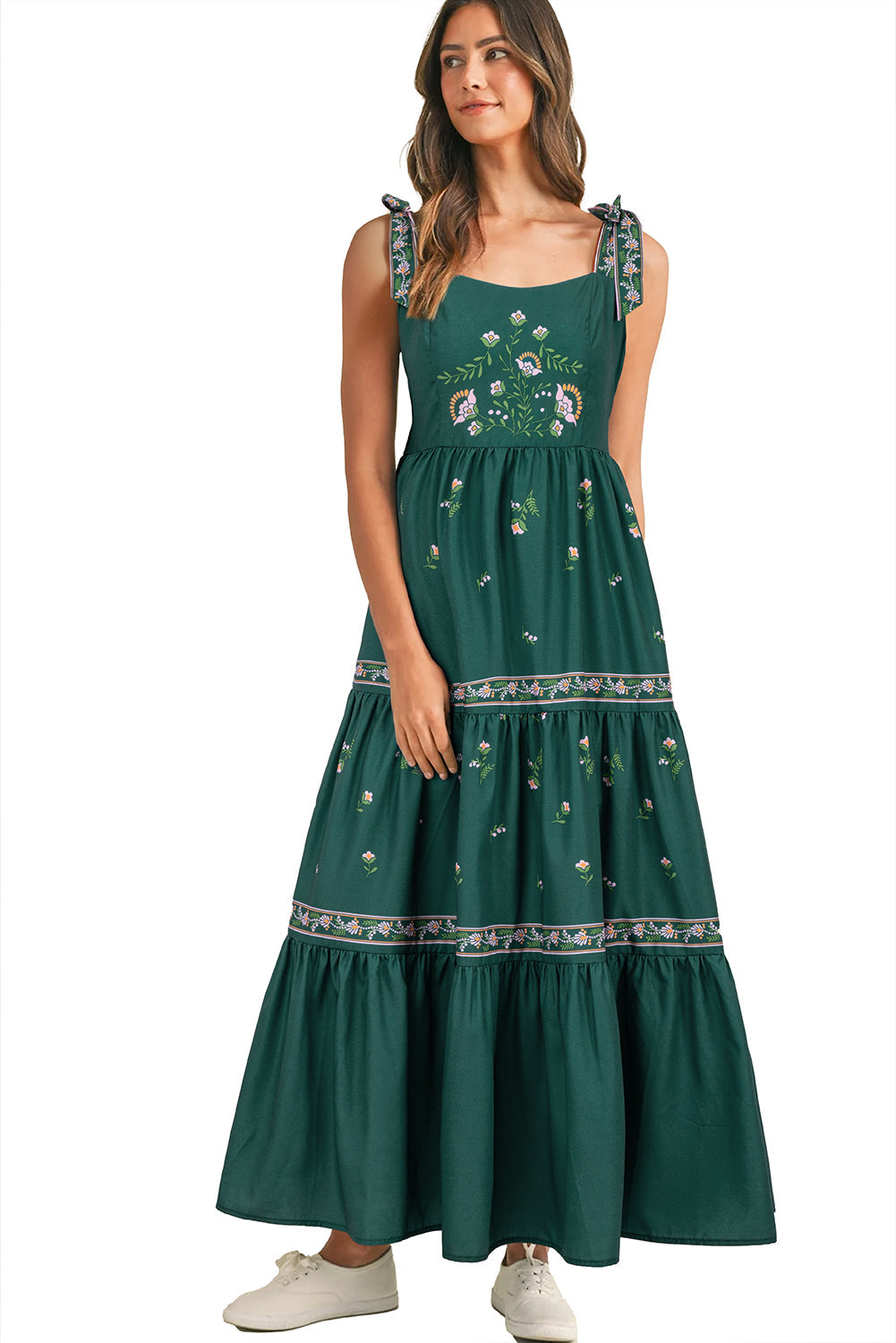 Blackish Green Boho Floral Print Sleeveless Dress - MAD RUFFI