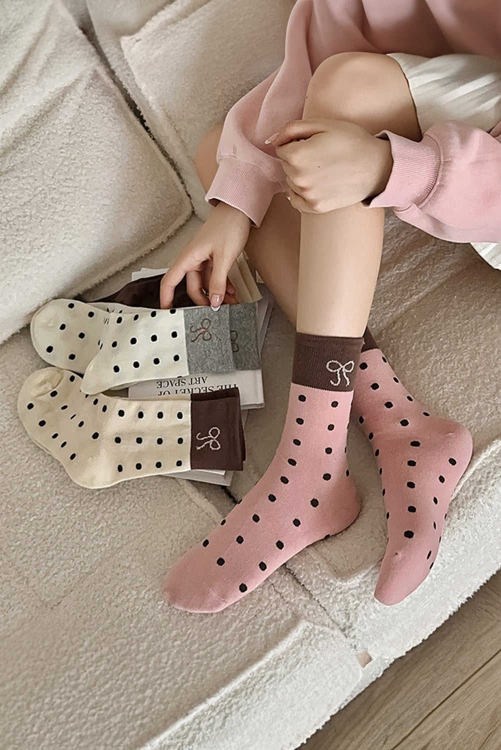Blossom Bow Polka Dot Colorblock Socks - MAD RUFFI