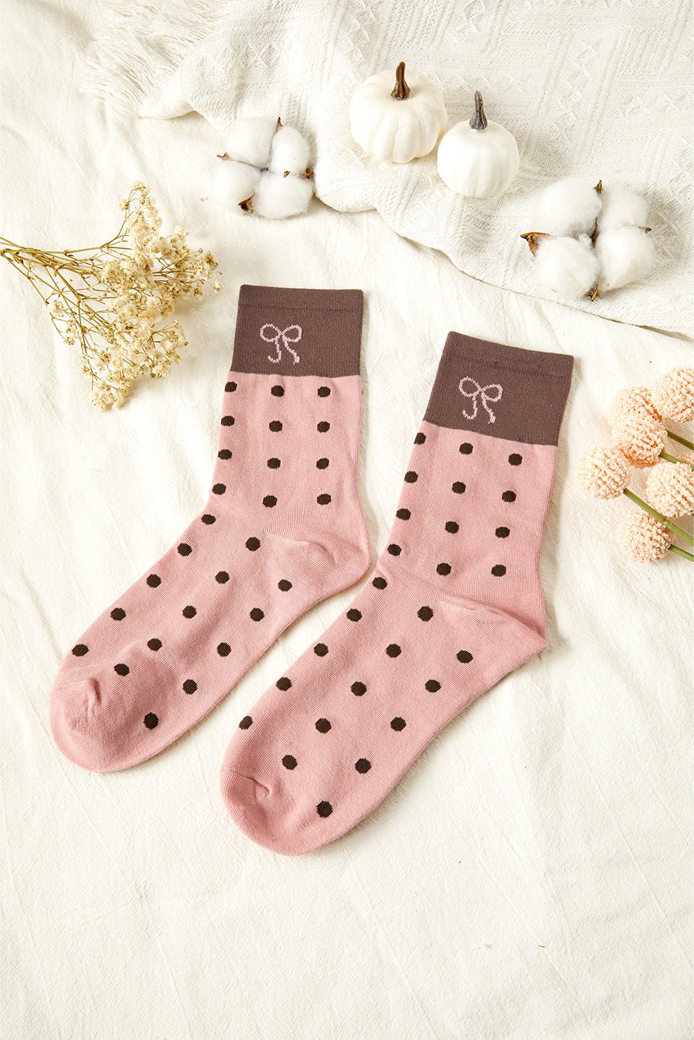 Blossom Bow Polka Dot Colorblock Socks - MAD RUFFI
