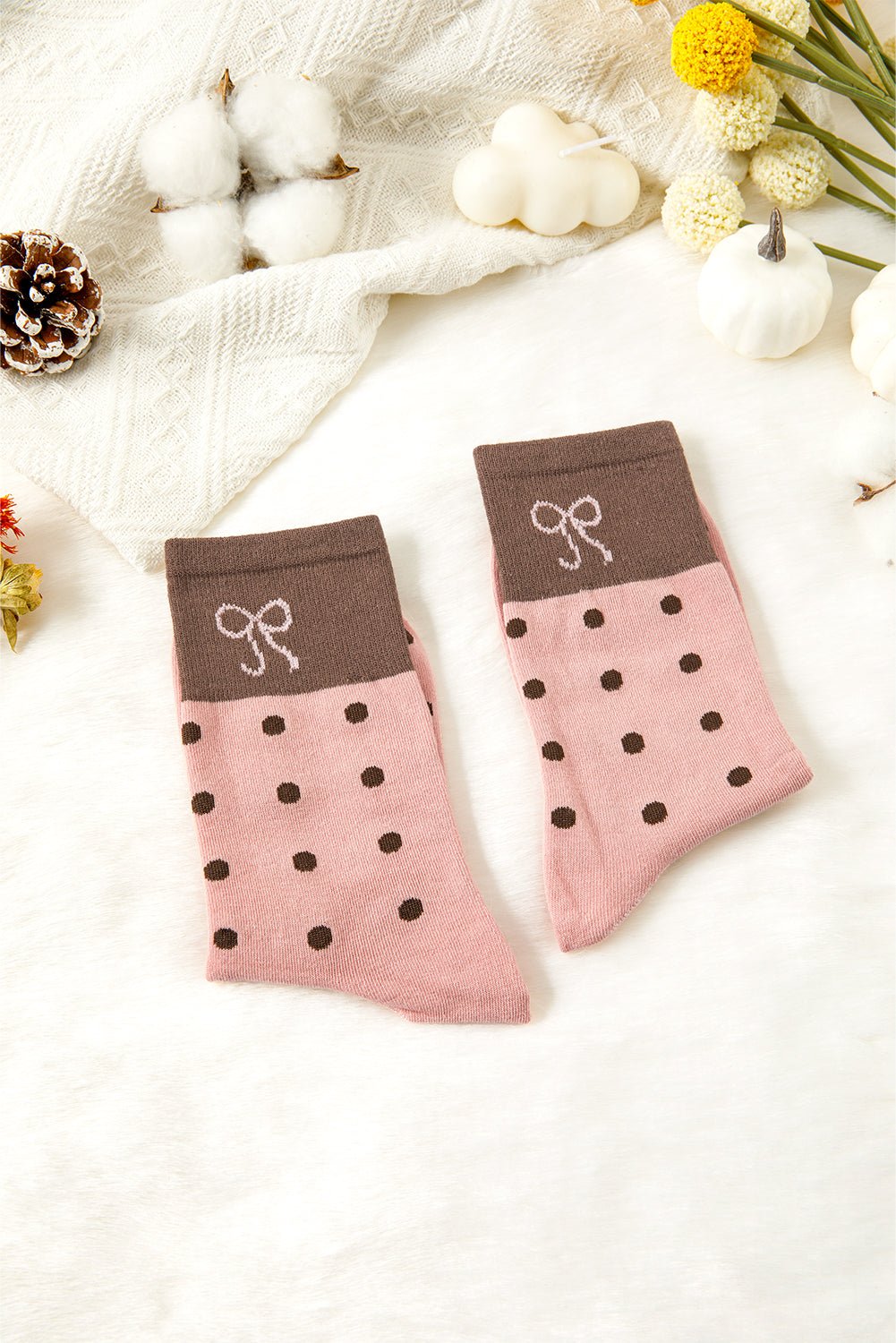 Blossom Bow Polka Dot Colorblock Socks - MAD RUFFI