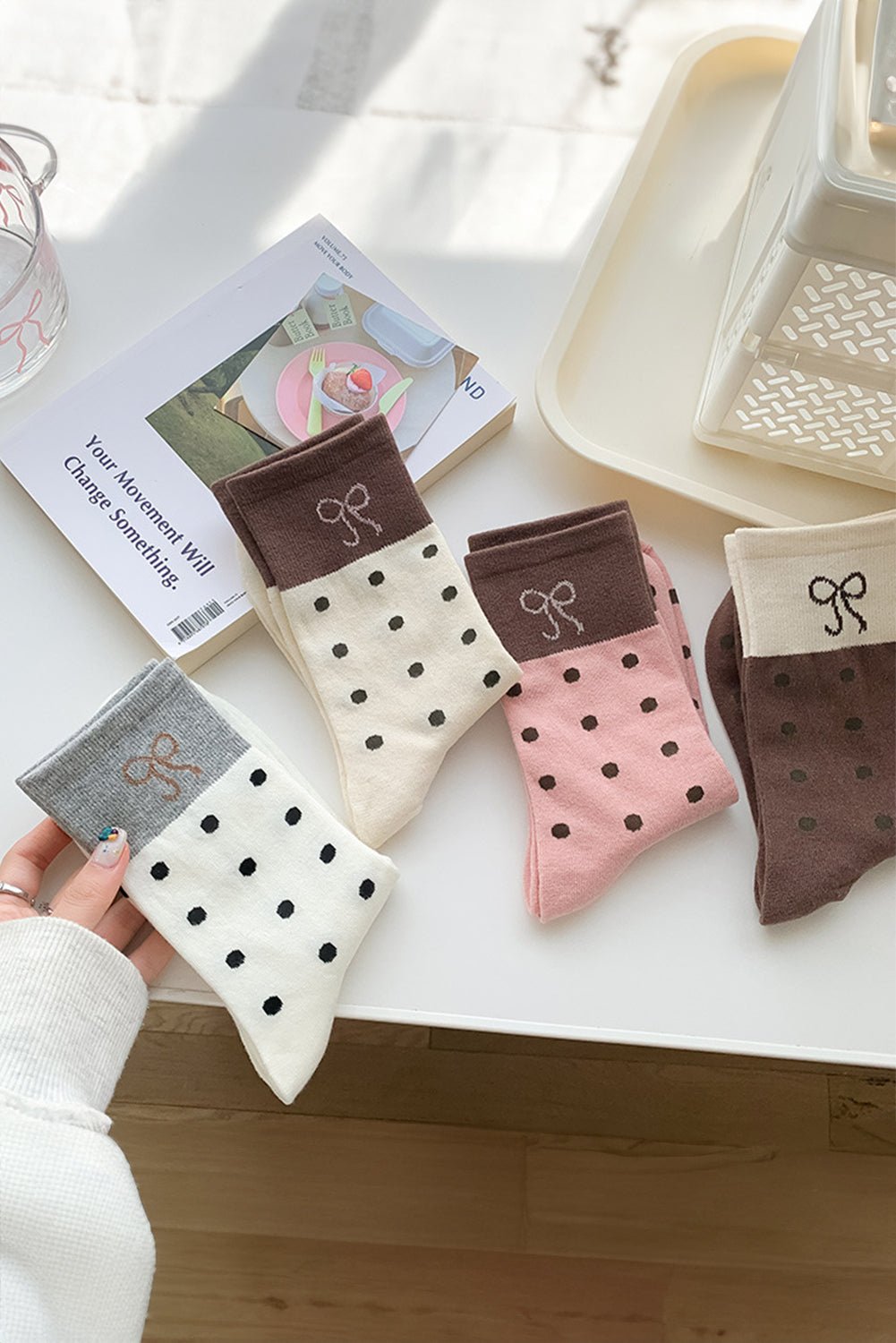 Blossom Bow Polka Dot Colorblock Socks - MAD RUFFI