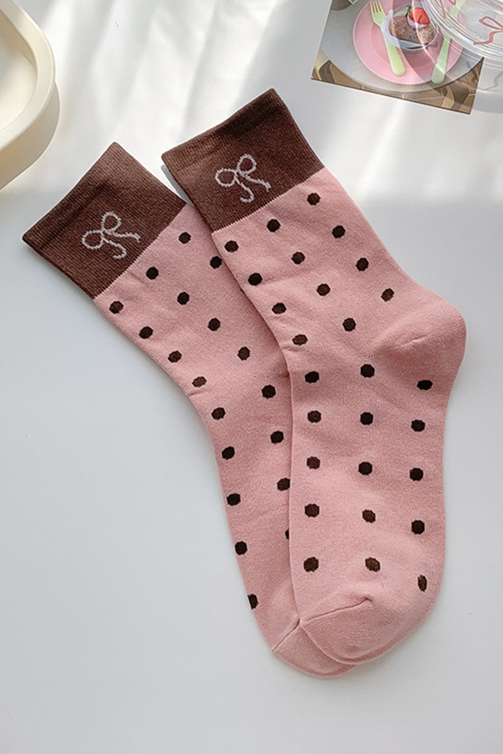 Blossom Bow Polka Dot Colorblock Socks - MAD RUFFI