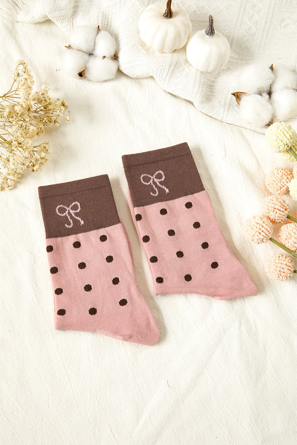 Blossom Bow Polka Dot Colorblock Socks - MAD RUFFI