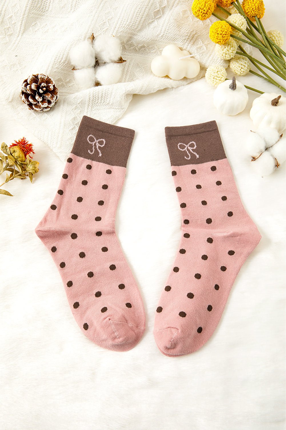 Blossom Bow Polka Dot Colorblock Socks - MAD RUFFI