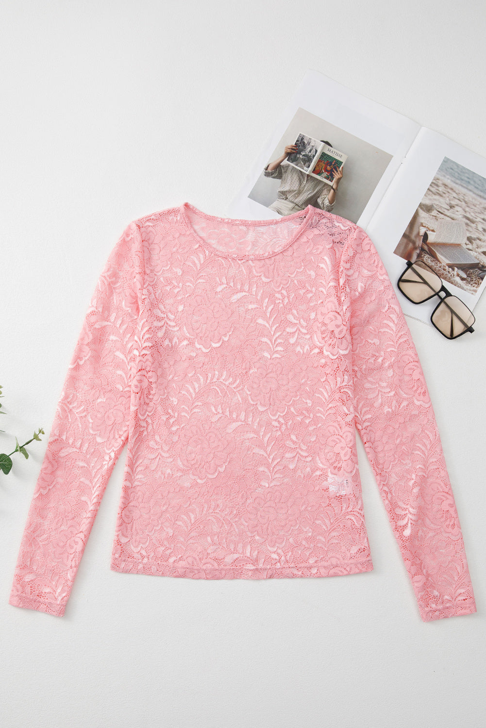 Blossom Floral Lace Sheer Long Sleeve Top - Long Sleeve Tops