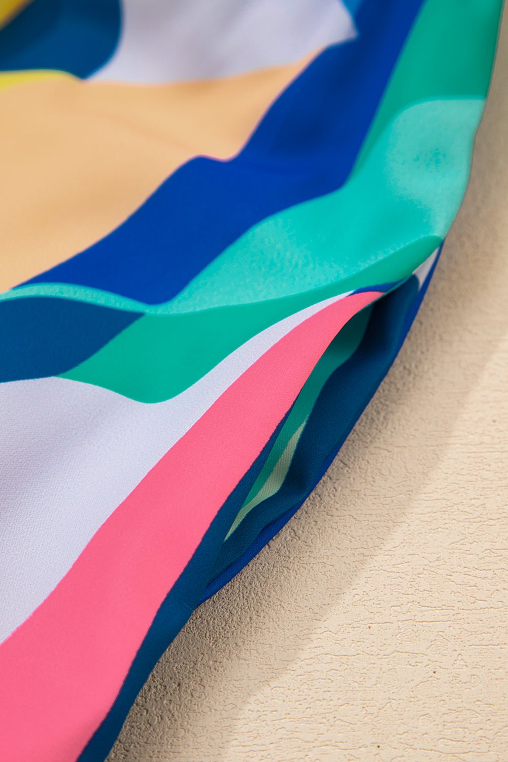 Blue Abstract Print V - Neck Short Sleeve Mini Dress - MAD RUFFI