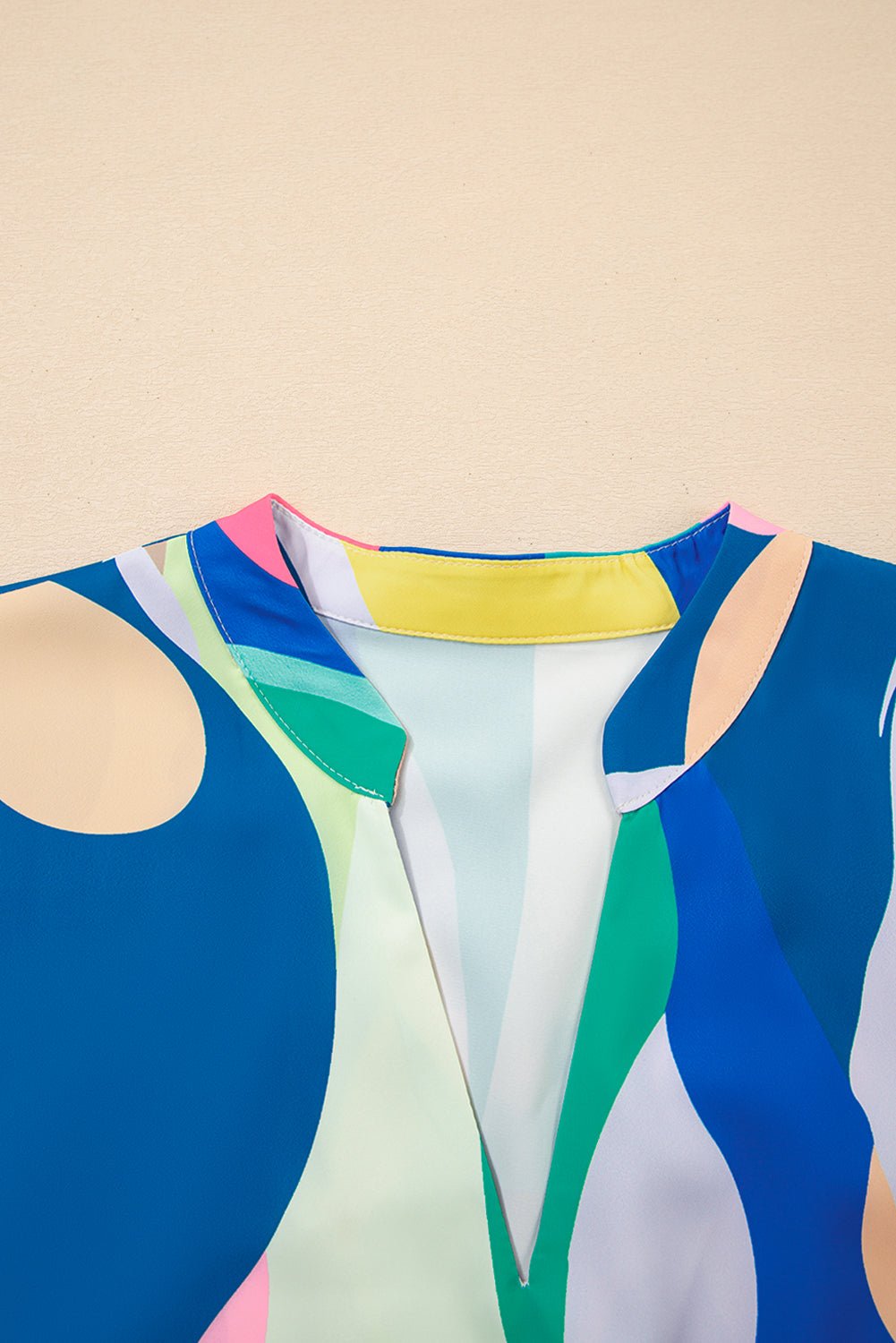 Blue Abstract Print V - Neck Short Sleeve Mini Dress - MAD RUFFI