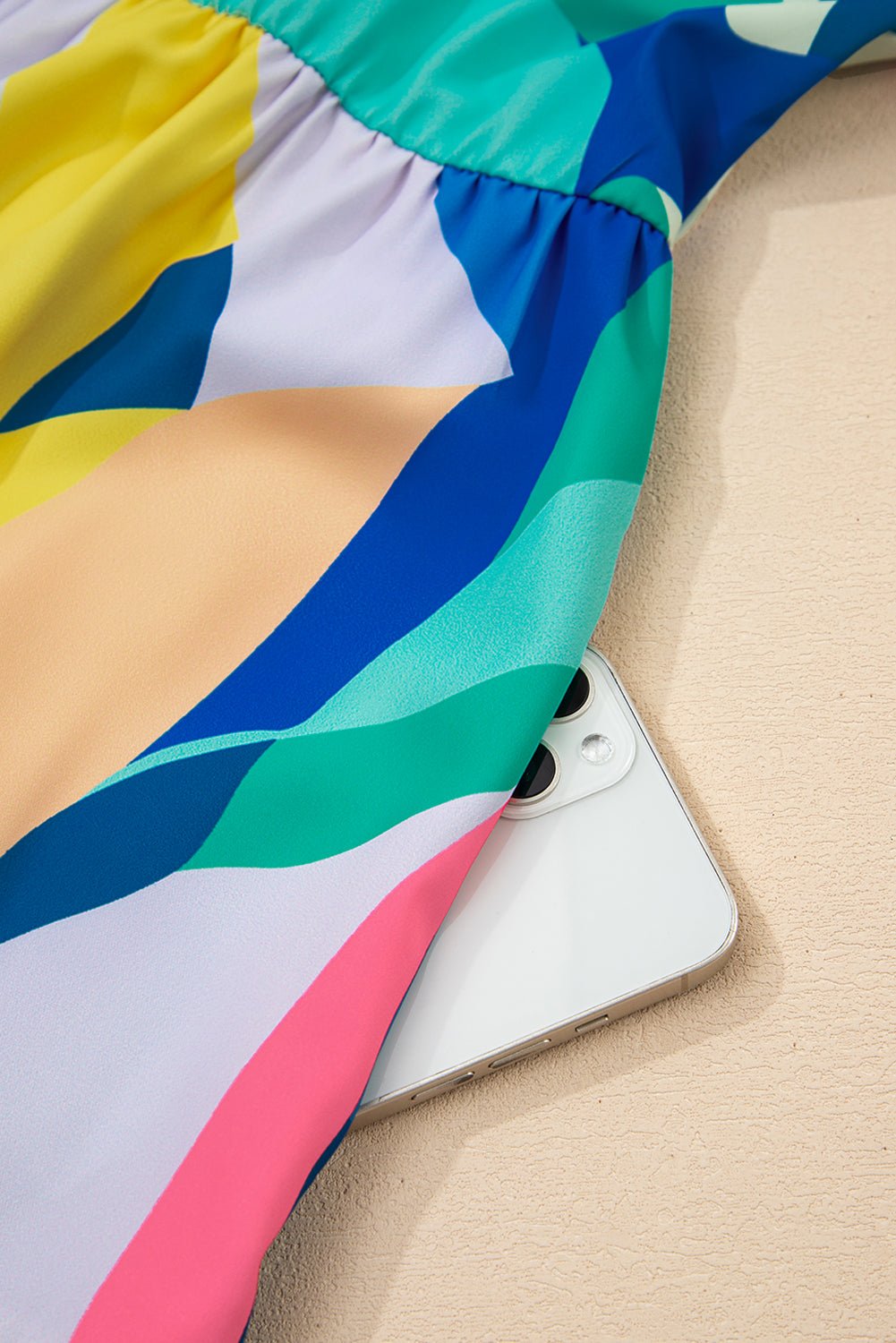 Blue Abstract Print V - Neck Short Sleeve Mini Dress - MAD RUFFI