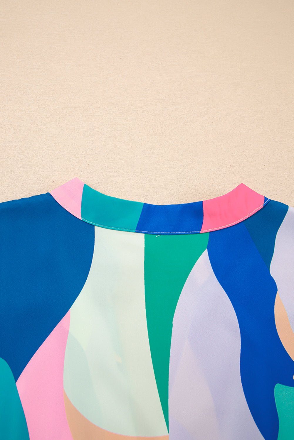 Blue Abstract Print V - Neck Short Sleeve Mini Dress - MAD RUFFI