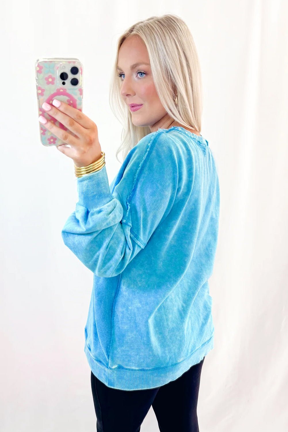 Blue Acid Washed Pocket Pullover Sweatshirt - MAD RUFFI