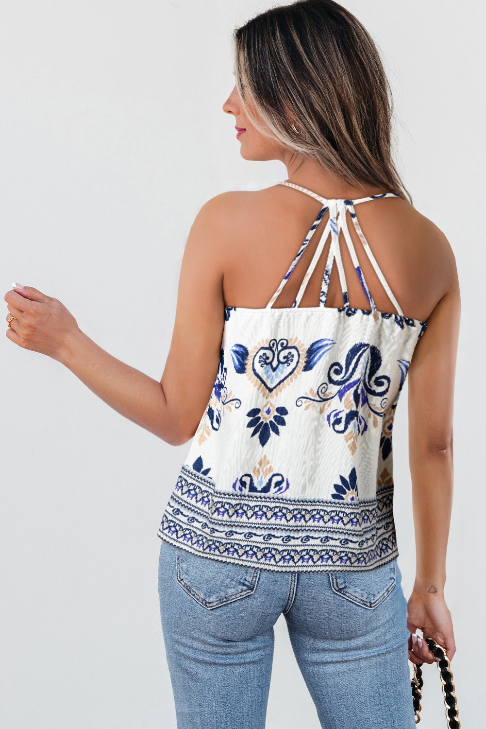 blue bohemian print spaghetti straps loose camisole - MAD RUFFI