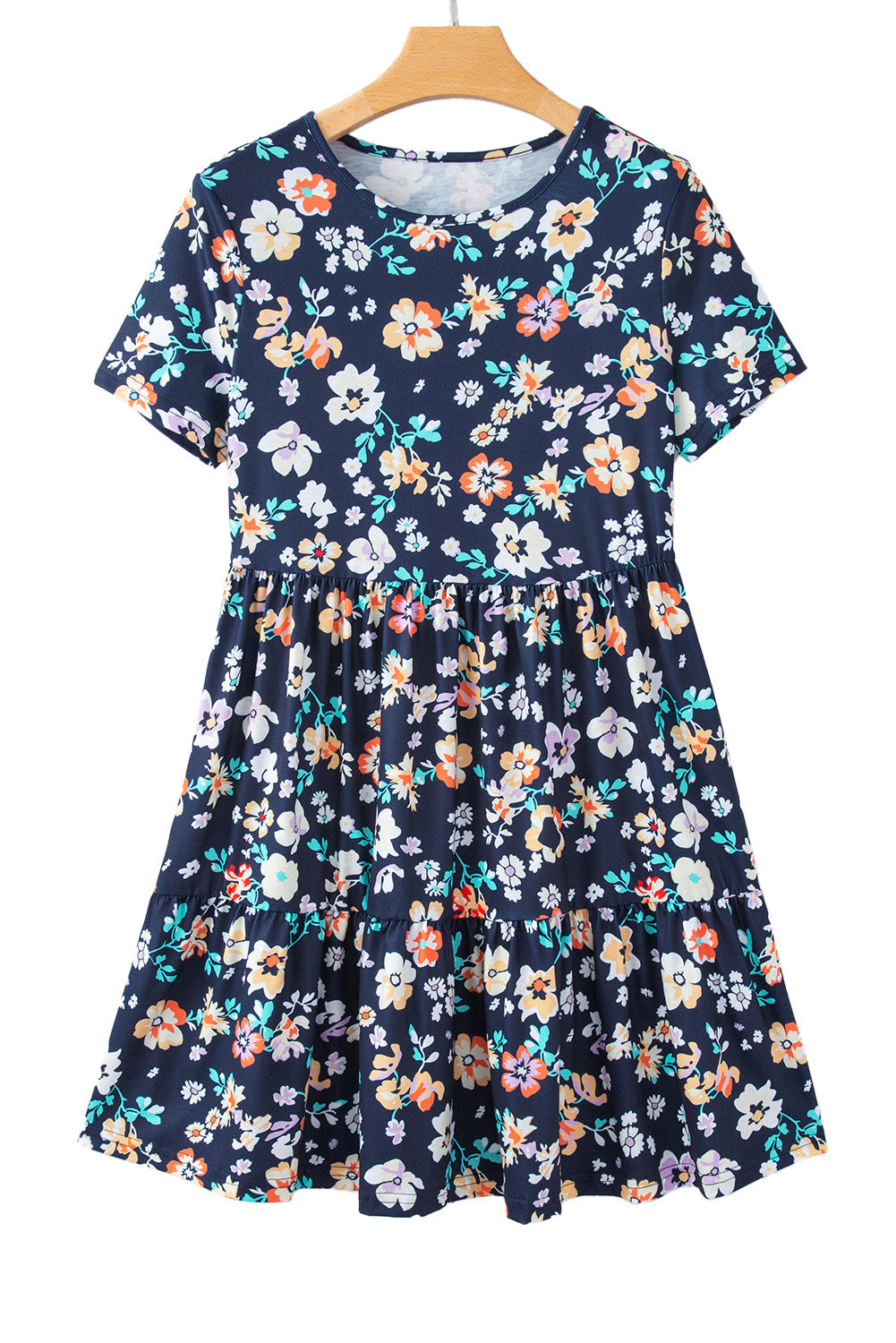 Blue Boho Floral A Line Smocked Waist Mini Dress - MAD RUFFI