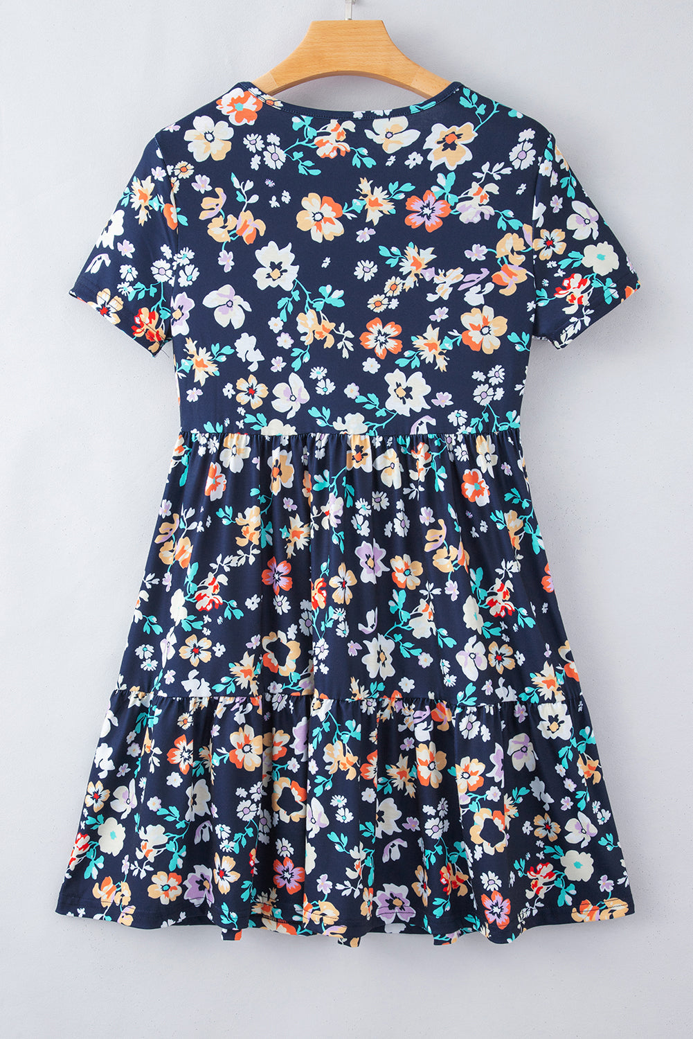 Blue Boho Floral A Line Smocked Waist Mini Dress - MAD RUFFI