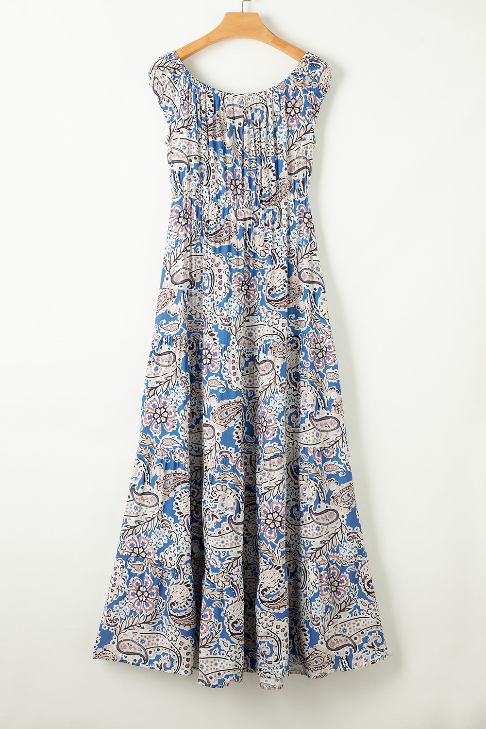 Blue Boho Paisley Print Off Shoulder Maxi Dress - MAD RUFFI