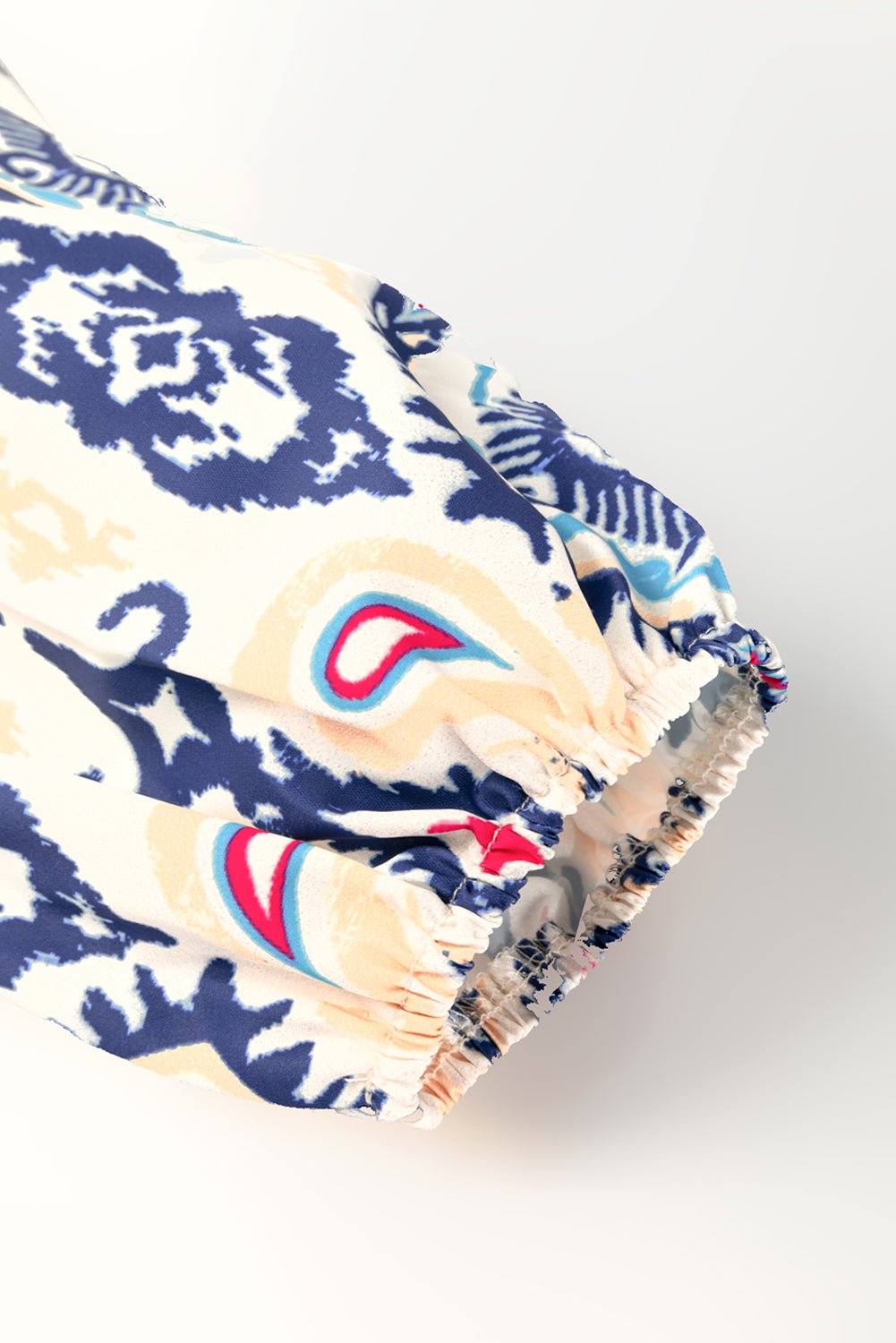 Blue Ethnic Print Pop of Color Neckline Long Sleeve Dress - MAD RUFFI