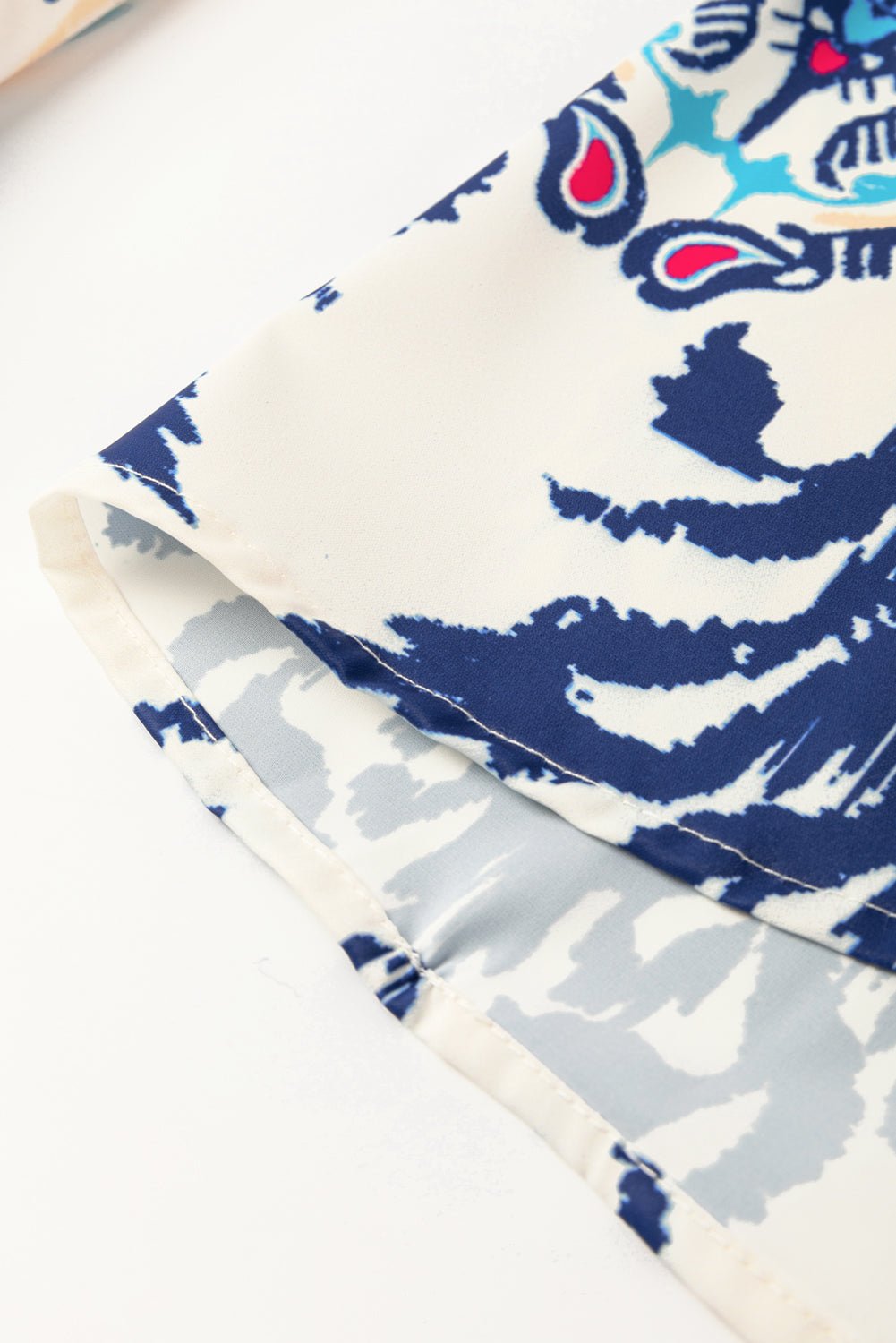 Blue Ethnic Print Pop of Color Neckline Long Sleeve Dress - MAD RUFFI