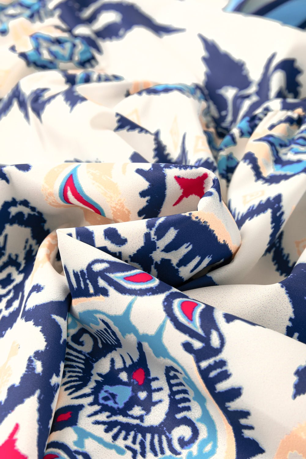 Blue Ethnic Print Pop of Color Neckline Long Sleeve Dress - MAD RUFFI