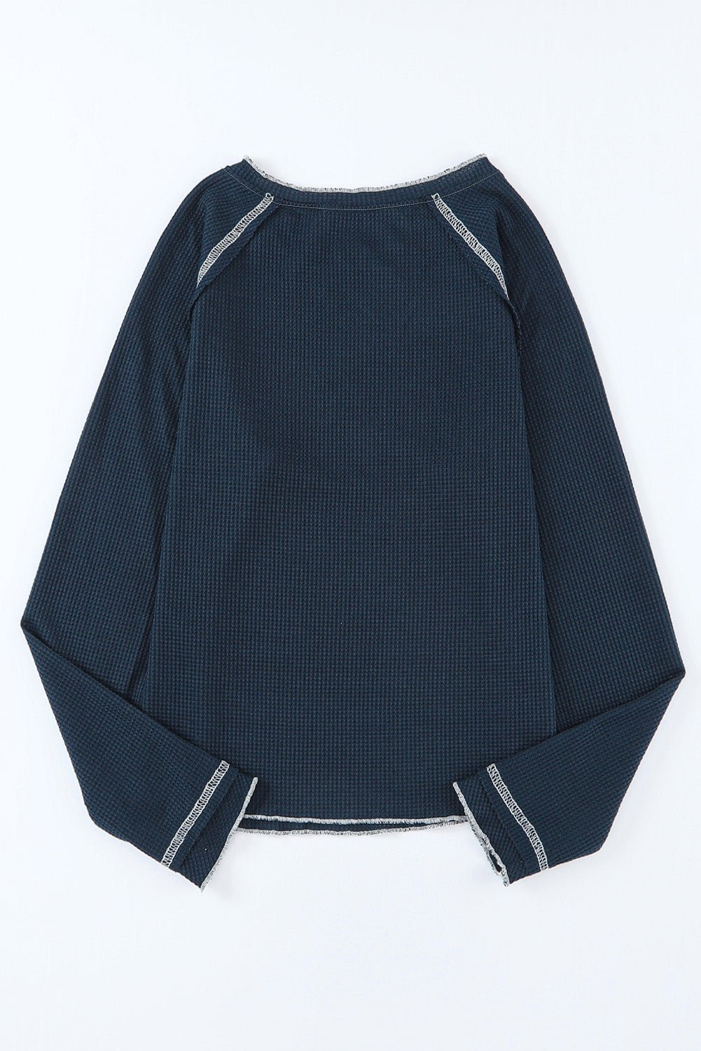 Blue Exposed Seam Textured Pullover Long Sleeve Top - MAD RUFFI