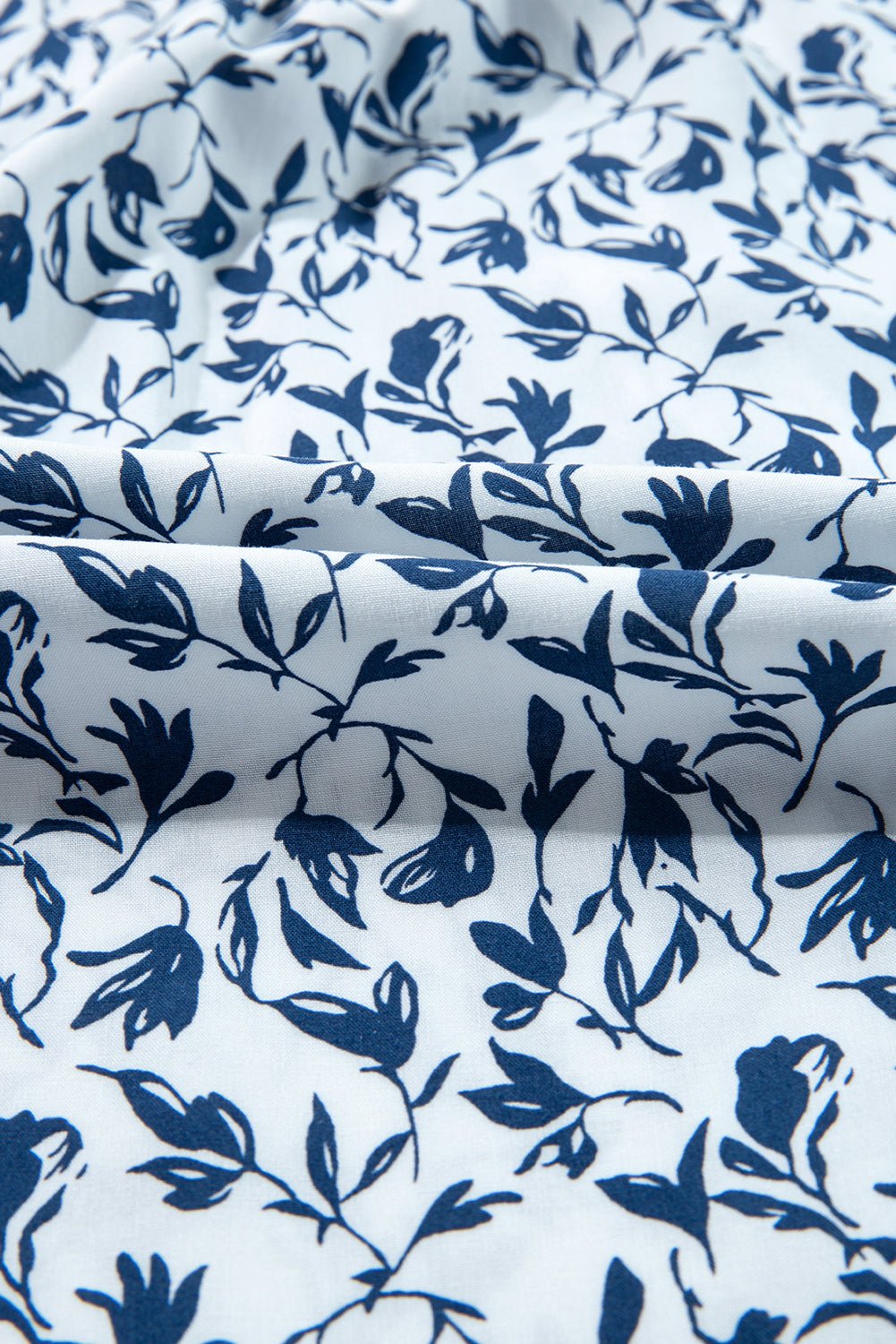 Blue Floral Print Lace Detail Puff Sleeve Fall Shirt - MAD RUFFI