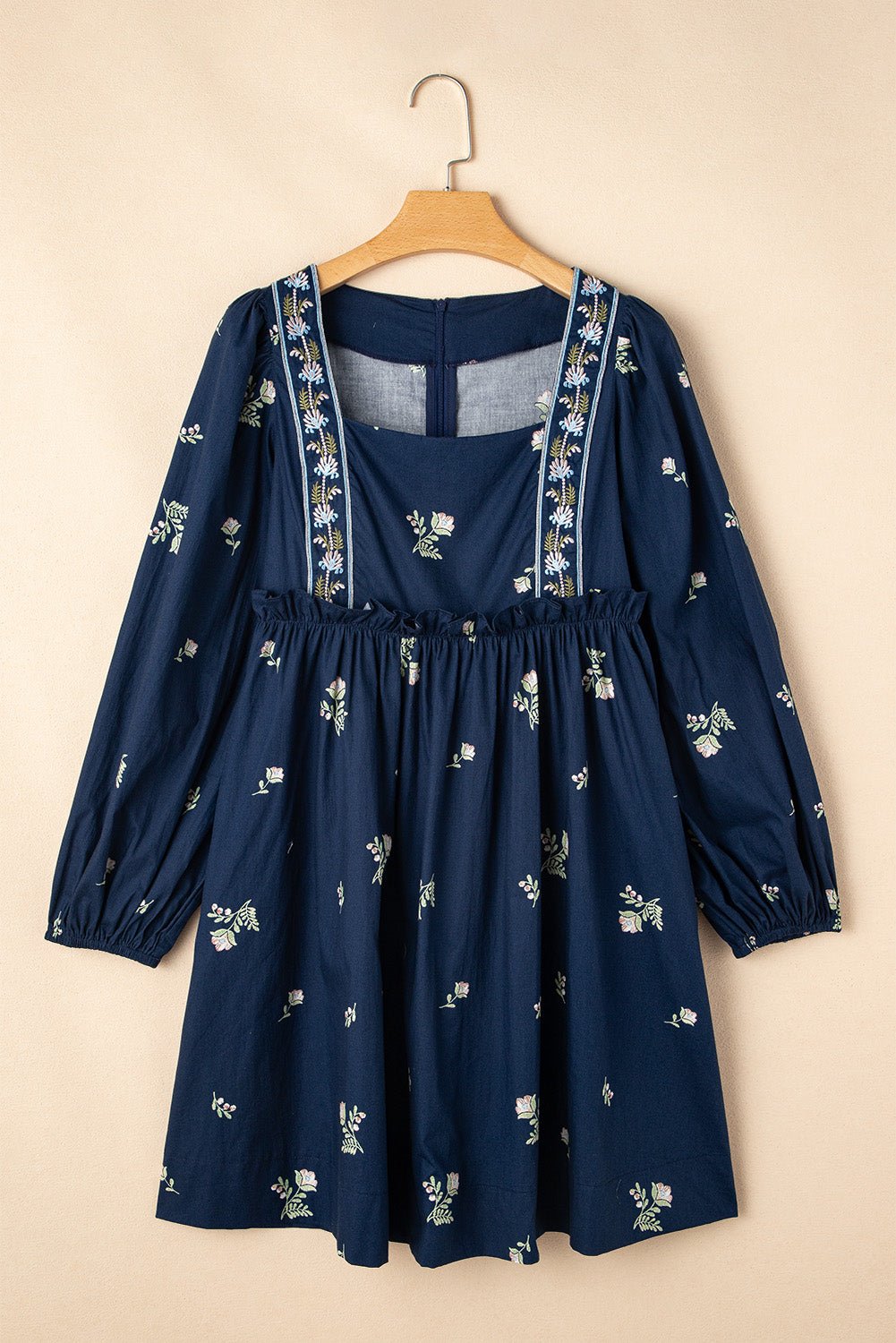 Blue Floral Print Puff Sleeve Babydoll Dress - MAD RUFFI