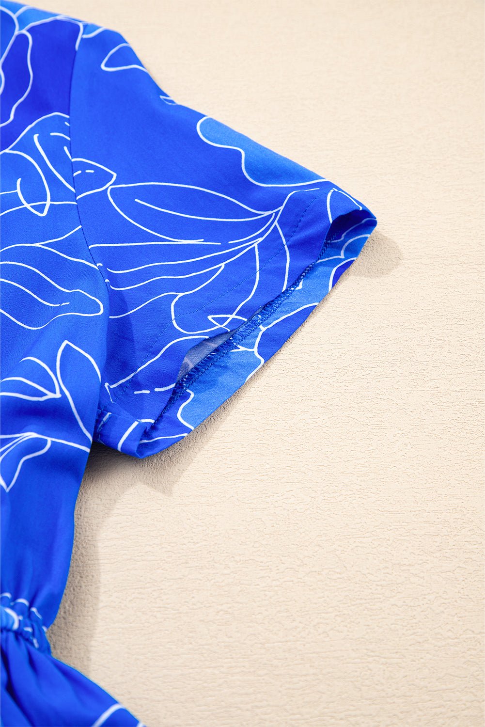 Blue Floral Print Ruffle Hem V Neck Flowy Mini Dress - MAD RUFFI