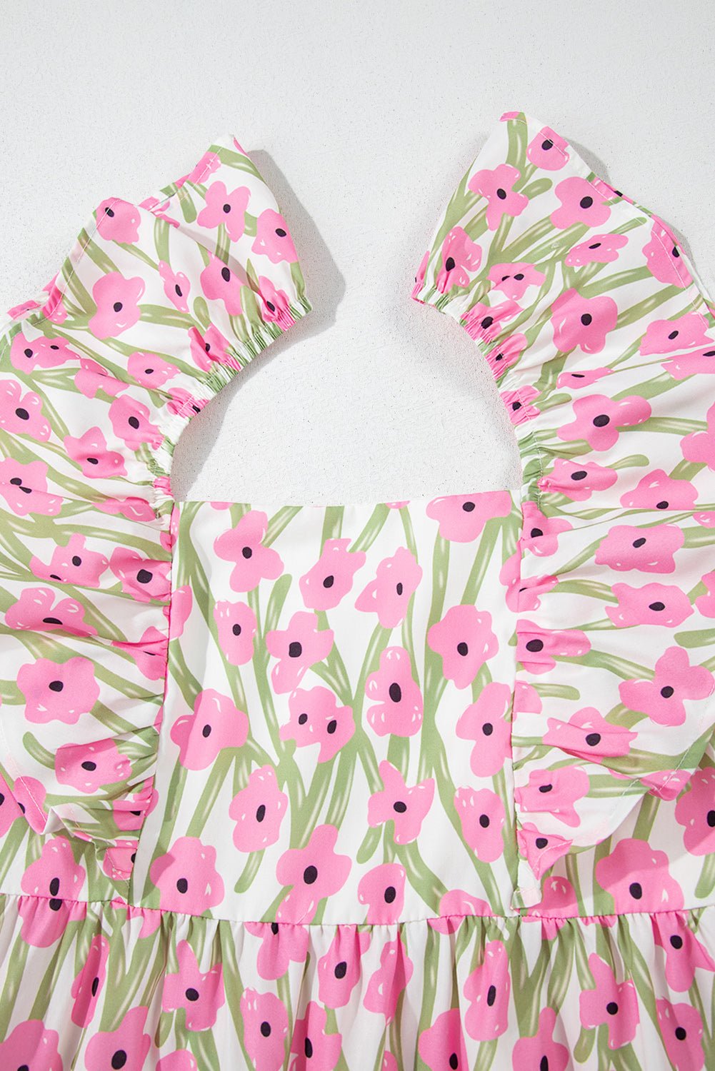 Blue Floral Print Square Neck Ruffled Strap Maxi Dress - MAD RUFFI