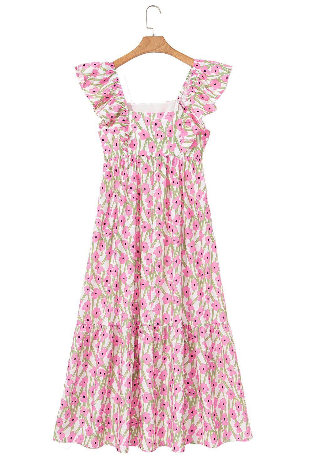 Blue Floral Print Square Neck Ruffled Strap Maxi Dress - MAD RUFFI