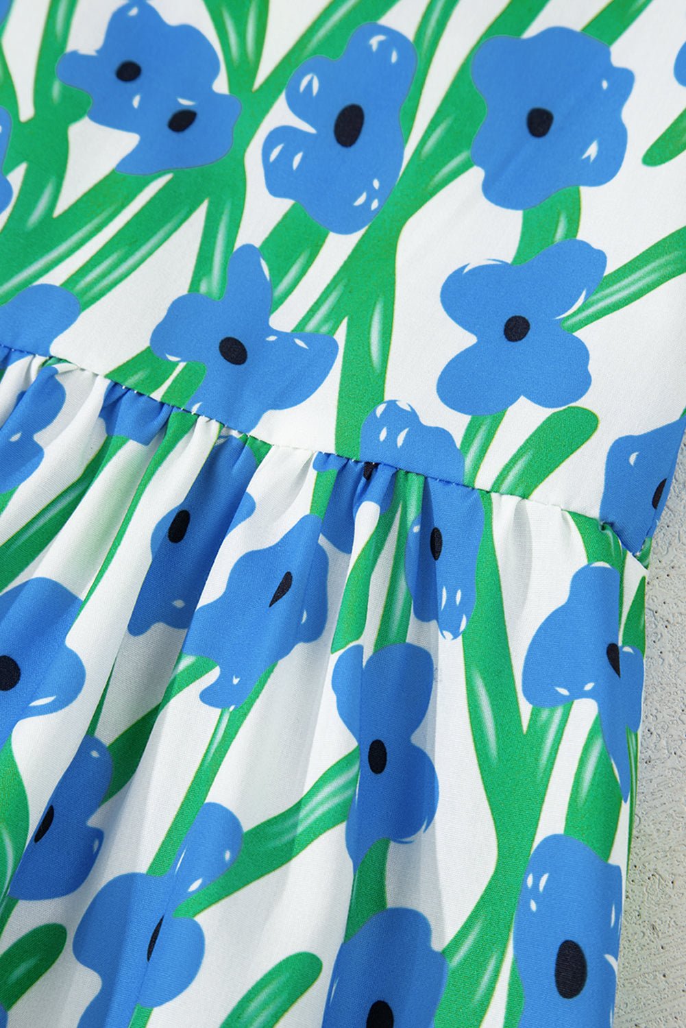 Blue Floral Print Square Neck Ruffled Strap Maxi Dress - MAD RUFFI