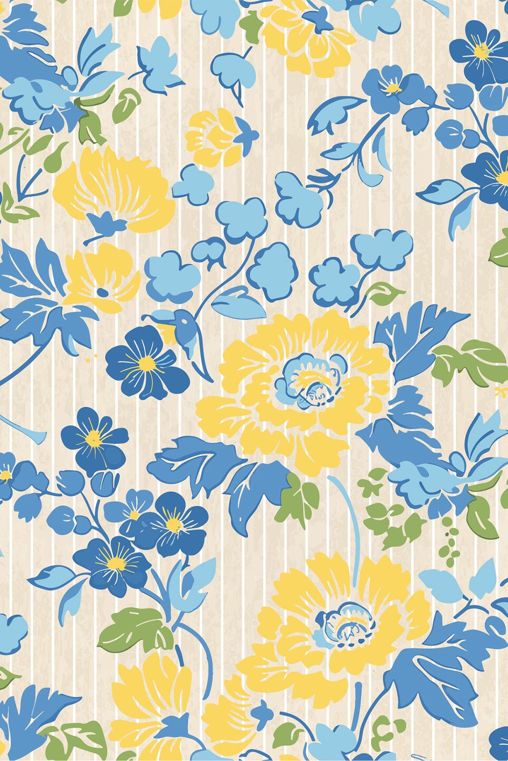 Blue Floral Print Striped Trim Puff Sleeve Mini Dress - MAD RUFFI