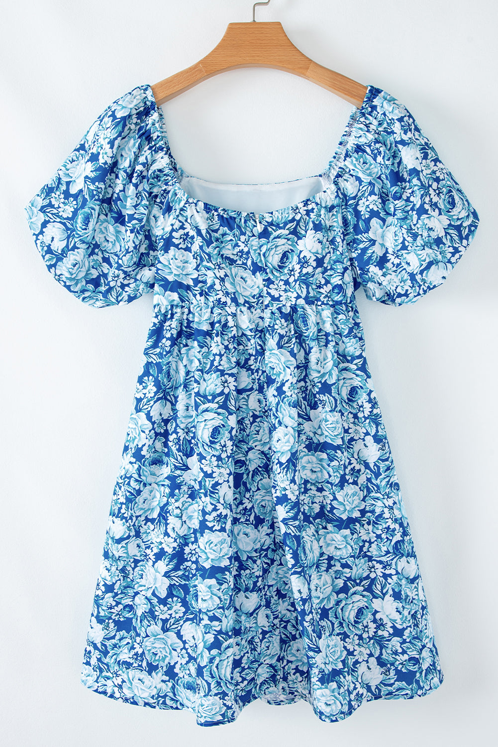 Blue Floral Puff Sleeve Babydoll Mini Dress - MAD RUFFI