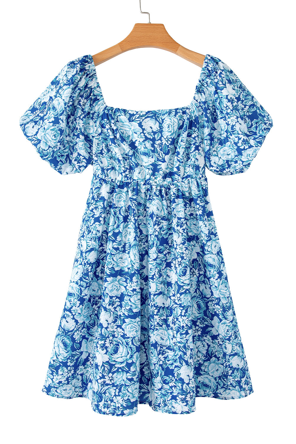 Blue Floral Puff Sleeve Babydoll Mini Dress - MAD RUFFI