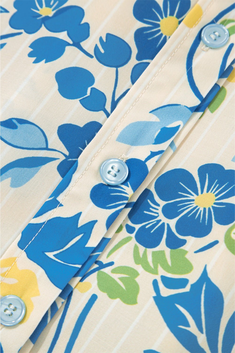 Blue Floral Striped Mixed Print Puff Sleeve Blouse - MAD RUFFI