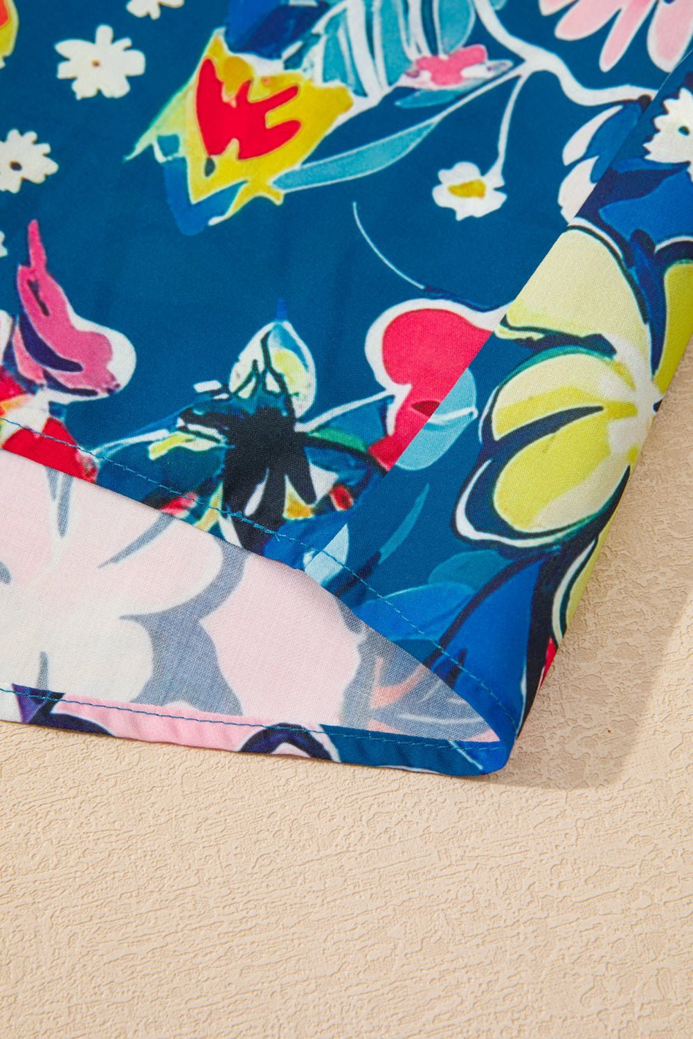 Blue Flower Print Notch V Neck Puff Sleeve Babydoll Blouse - MAD RUFFI