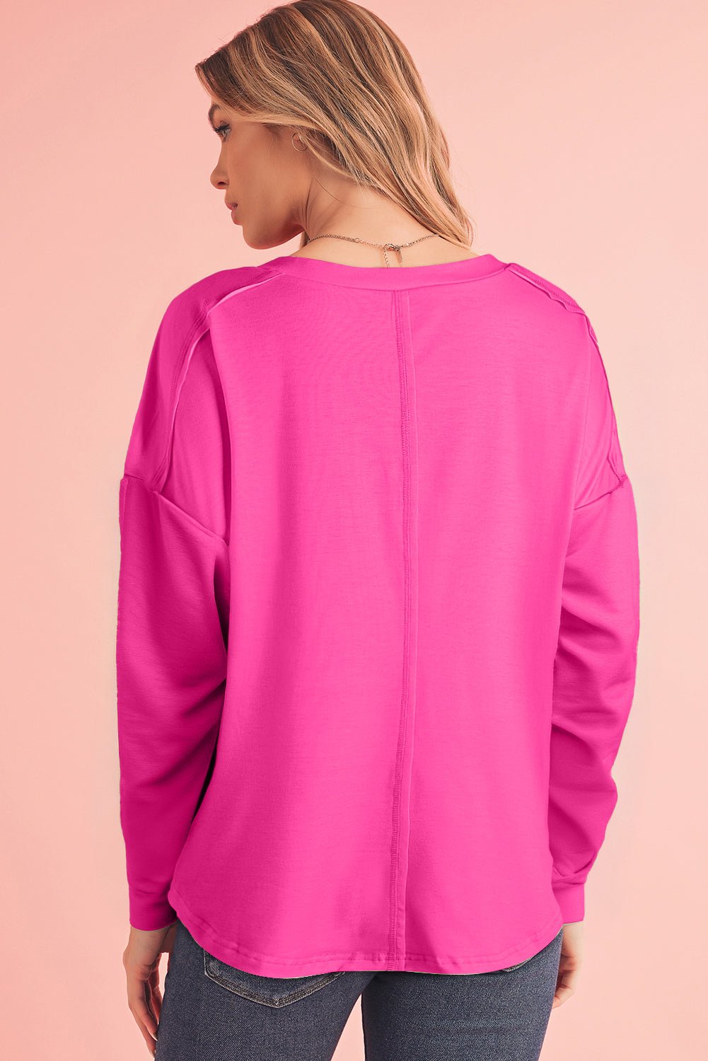 Blue Green Colorblock Drop Sleeve Round Neck Top - MAD RUFFI