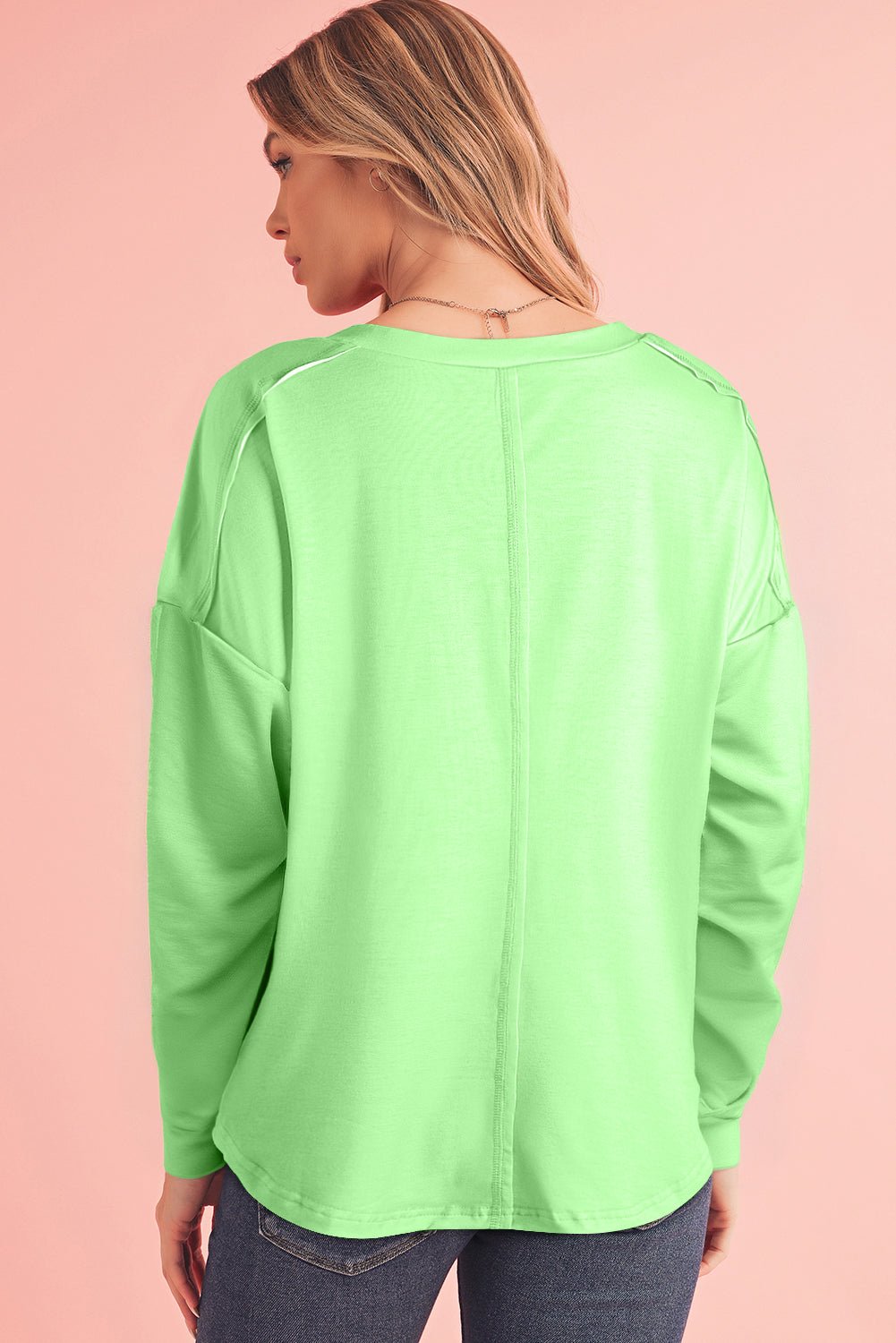 Blue Green Colorblock Drop Sleeve Round Neck Top - MAD RUFFI