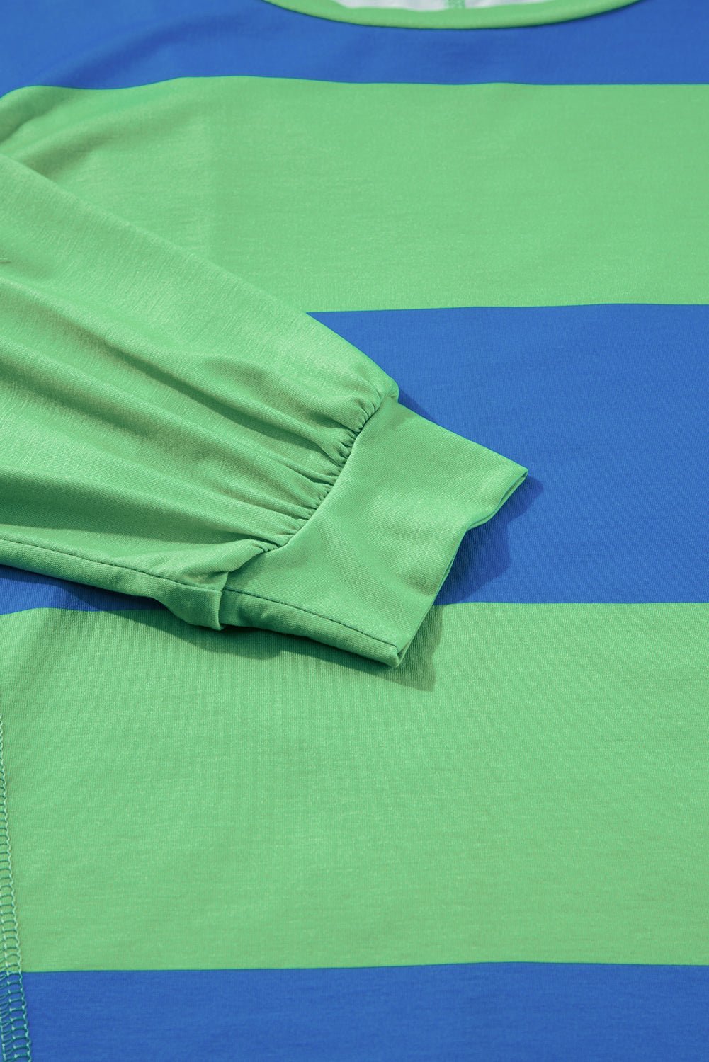 Blue Green Colorblock Drop Sleeve Round Neck Top - MAD RUFFI