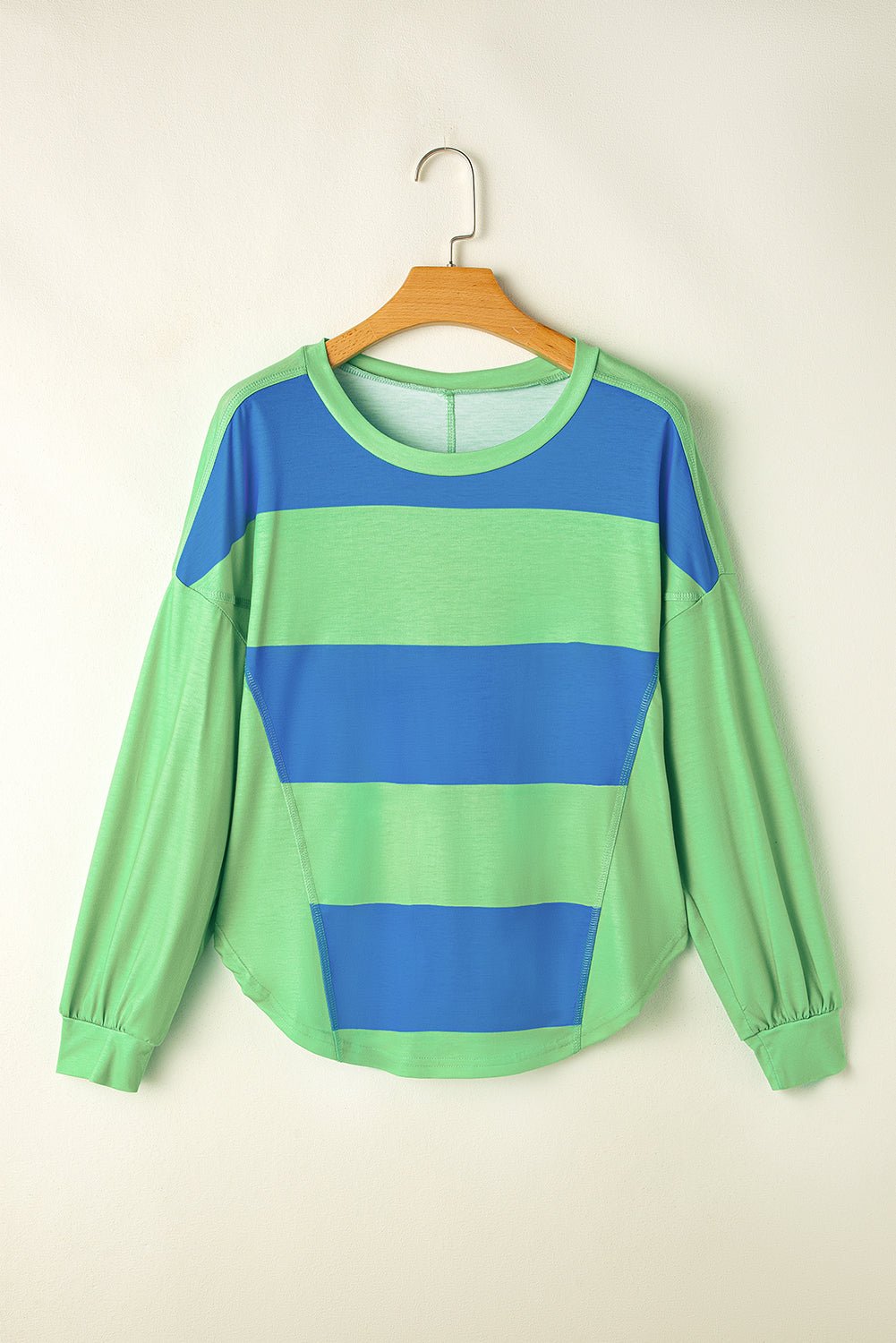 Blue Green Colorblock Drop Sleeve Round Neck Top - MAD RUFFI
