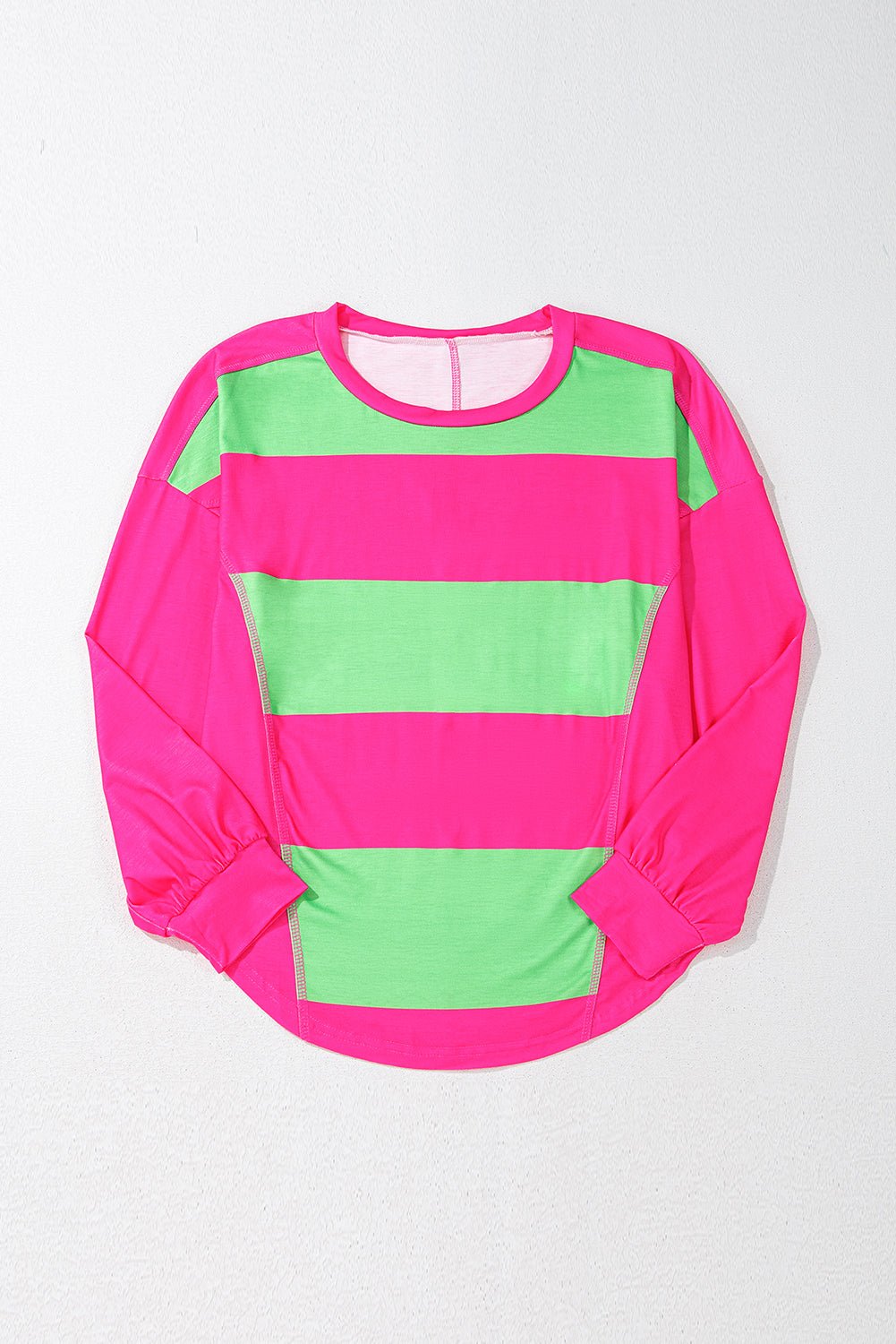 Blue Green Colorblock Drop Sleeve Round Neck Top - MAD RUFFI