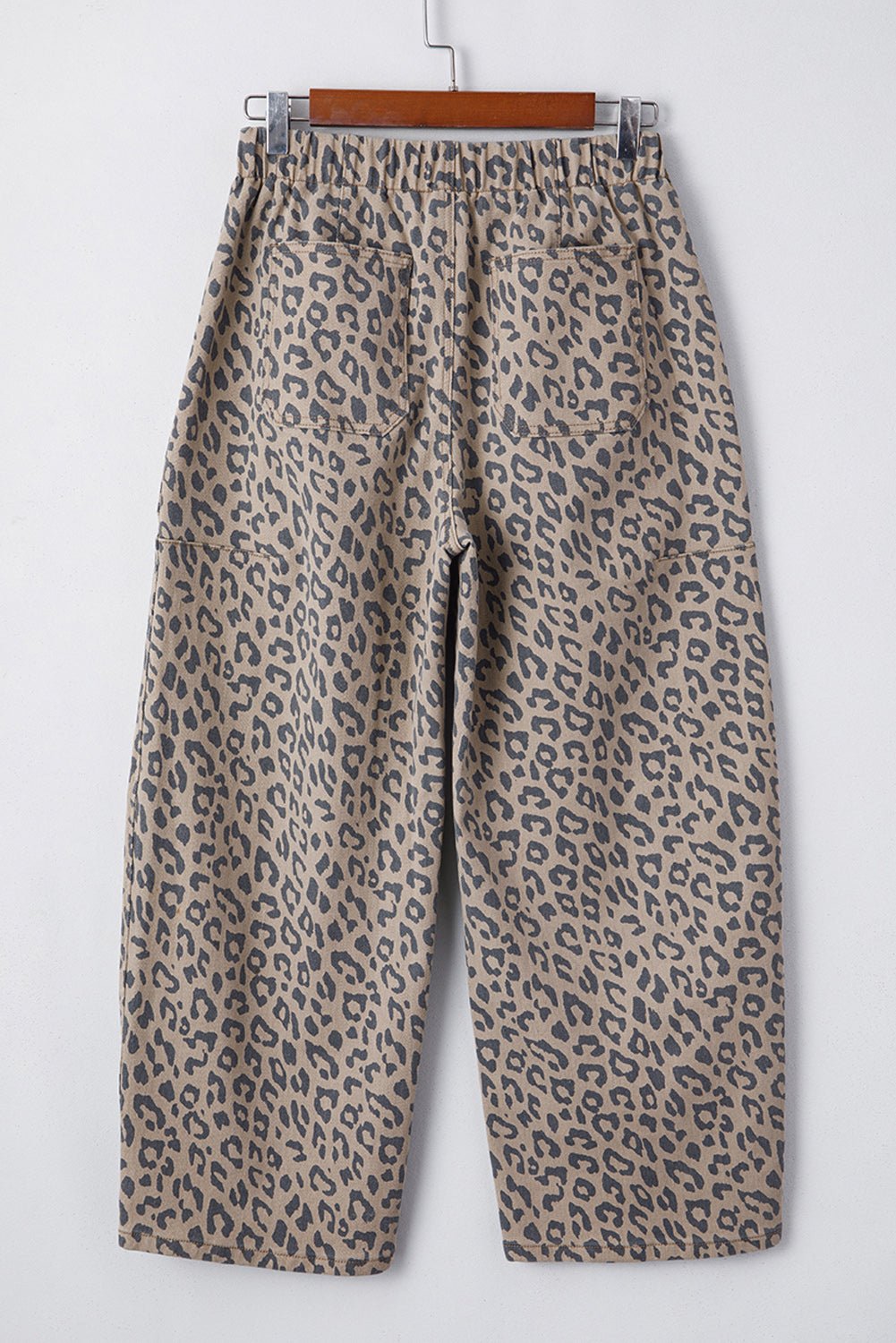 Blue Leopard Print Drawstring Waist Pocketed Wide Leg Jeans - MAD RUFFI