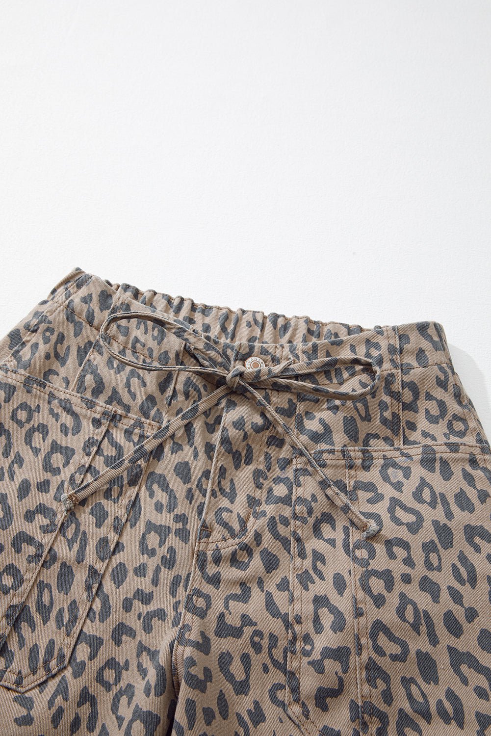 Blue Leopard Print Drawstring Waist Pocketed Wide Leg Jeans - MAD RUFFI