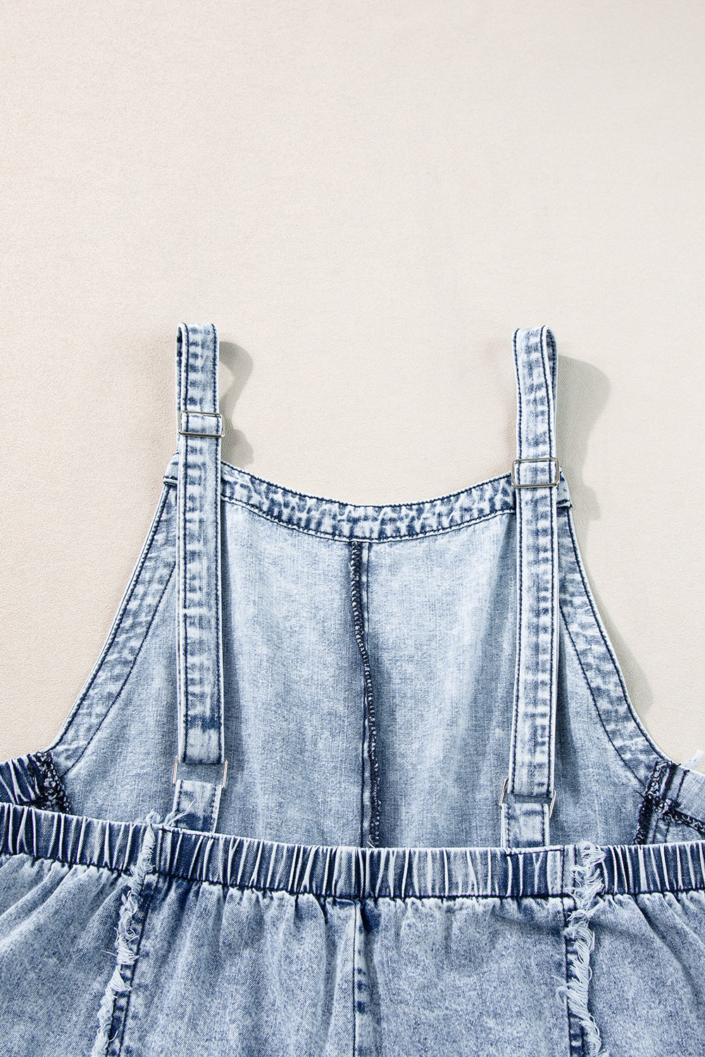 Blue Light Wash Frayed Exposed Seam Wide Leg Denim Overalls - MAD RUFFI